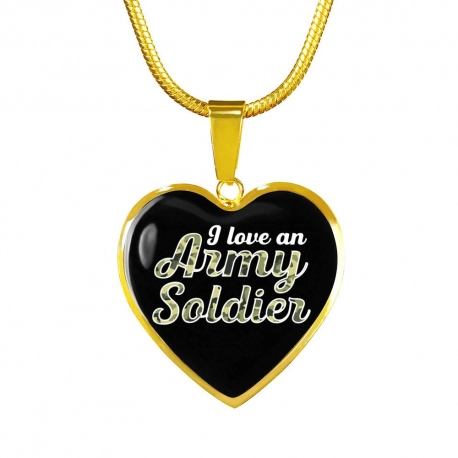 I Love An Army Soldier Gold Heart Pendant with Snake Chain