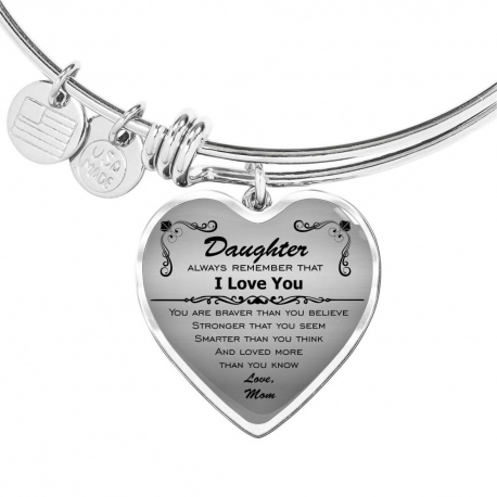Daughter Always Remember Stainless Heart Pendant Bangle
