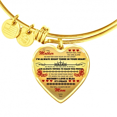 To My Mother Love Is A Bliss Gold Heart Pendant Bangle