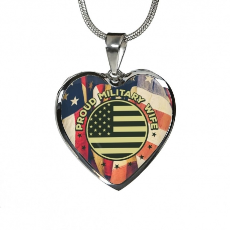 Proud Military Wife Stainless Heart Pendant with Snake Chain