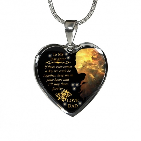 To My Daughter, Keep Me In Your Heart And Ill Stay There Forever Stainless Heart Pendant with Snake Chain