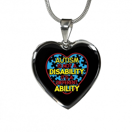 Autism is not a Disability, Its a Different Ability Stainless Heart Pendant with Snake Chain