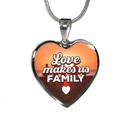 Love Makes Us Family Stainless Heart Pendant with Snake Chain