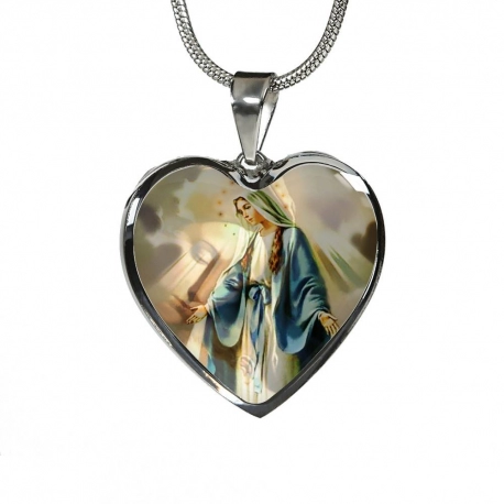 Mother Mary Stainless Heart Pendant with Snake Chain
