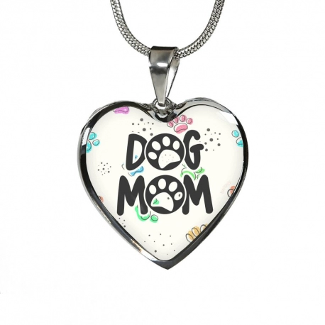 Dog mom Stainless Heart Pendant with Snake Chain