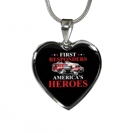 First Responders : Americas Heroes 2 Stainless Heart Pendant with Snake Chain