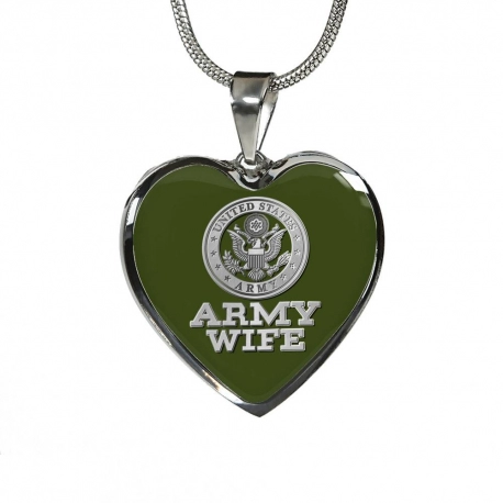 Army Wife Stainless Heart Pendant with Snake Chain