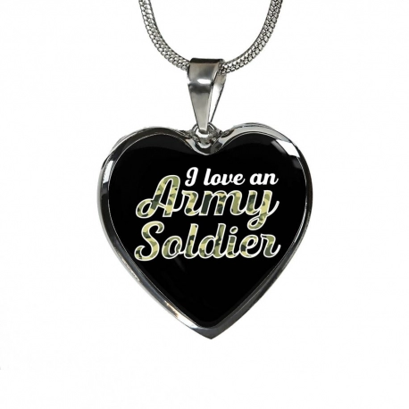 I Love An Army Soldier Stainless Heart Pendant with Snake Chain