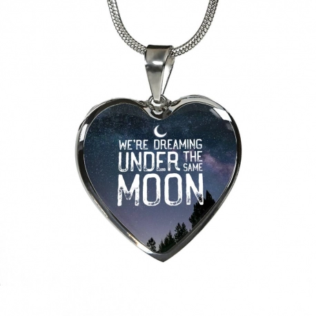 Were Dreaming Under The Same Moon Stainless Heart Pendant with Snake Chain