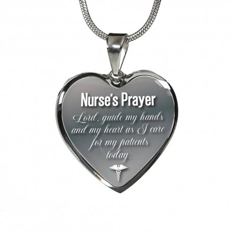 Nurses Prayer Stainless Heart Pendant with Snake Chain