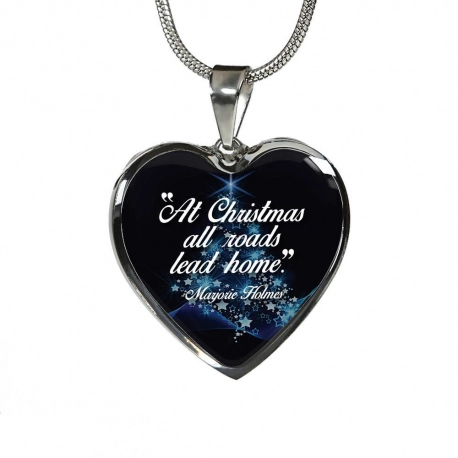 At Christmas, All Roads Lead Home Stainless Heart Pendant with Snake Chain