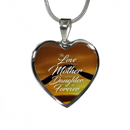 Love Between Mother and Daughter Stainless Heart Pendant with Snake Chain