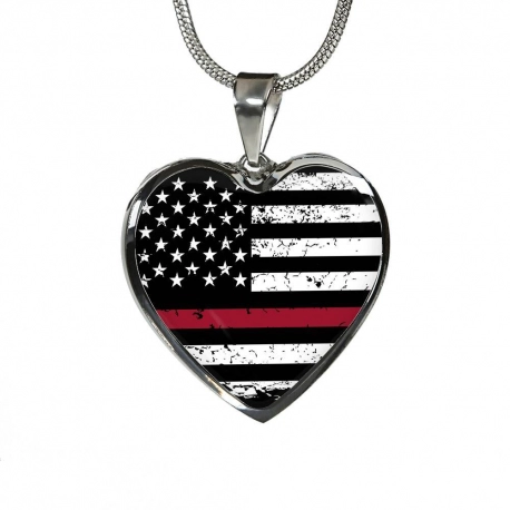 Firefighter Flag Heart Stainless Heart Pendant with Snake Chain