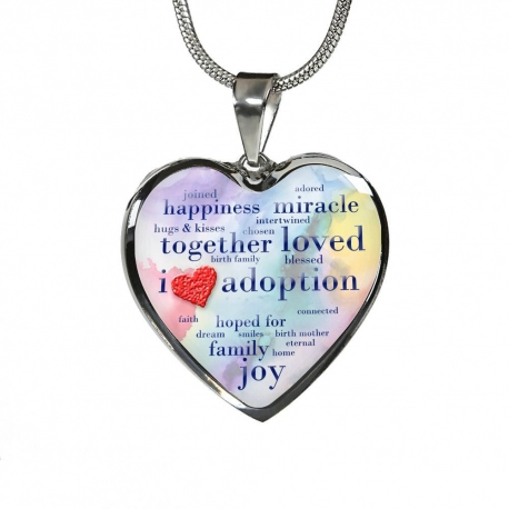 I Love Adoption Stainless Heart Pendant with Snake Chain