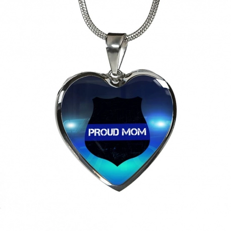 Proud Mom - Thin Blue line Stainless Heart Pendant with Snake Chain