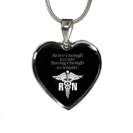 RN - Brave Enough To Care Stainless Heart Pendant with Snake Chain