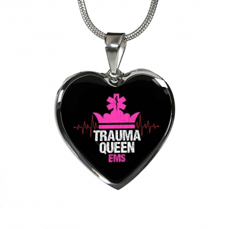 Trauma Queen EMS Stainless Heart Pendant with Snake Chain