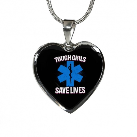 Tough Girls Saves Lives Stainless Heart Pendant with Snake Chain
