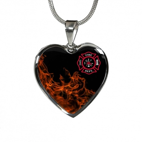 Fire Dept Stainless Heart Pendant with Snake Chain