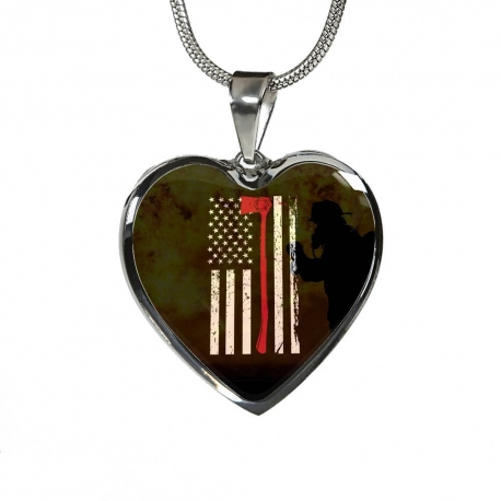 Thin Red Line Stainless Heart Pendant with Snake Chain