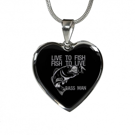 Live to Fish-Fish to Live Stainless Heart Pendant with Snake Chain