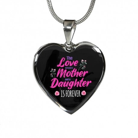 The Love-Mother And Daughter Stainless Heart Pendant with Snake Chain