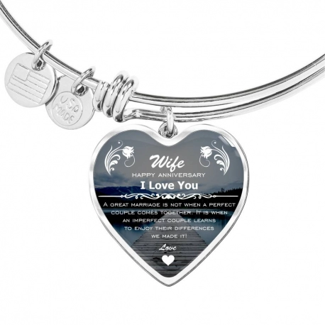 Wife happy anniversary Stainless Heart Pendant with Snake Chain
