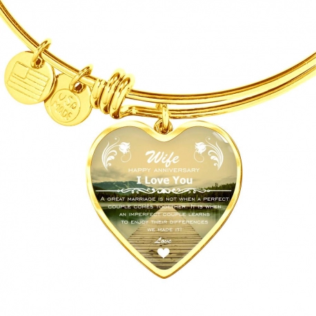 Wife happy anniversary Gold Heart Pendant Bangle