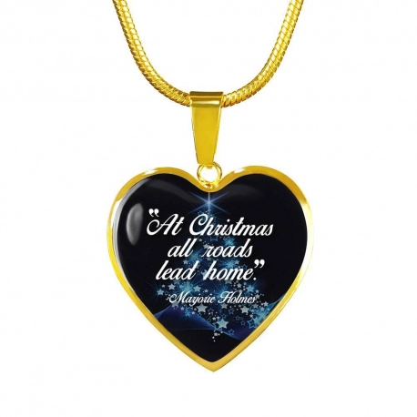 At Christmas, All Roads Lead Home Gold Heart Pendant with Snake Chain