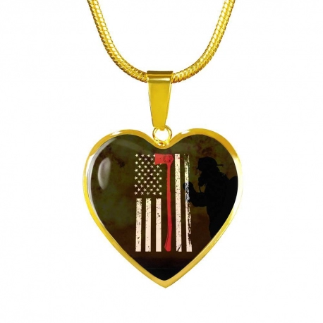 Thin Red Line Gold Heart Pendant with Snake Chain