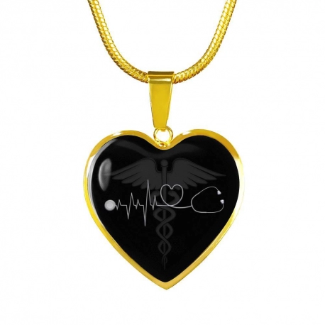 Nurse Heartbeat Gold Heart Pendant with Snake Chain