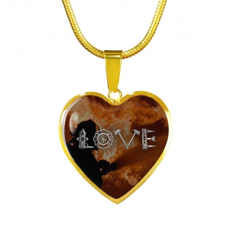 Love Firefighter Gold Heart Pendant with Snake Chain