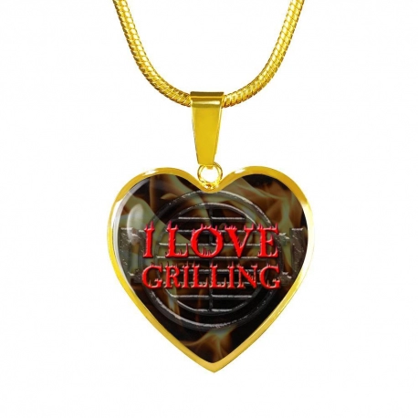 I Love Grilling Gold Heart Pendant with Snake Chain