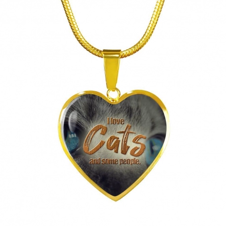 I Love Cats And Some People Gold Heart Pendant with Snake Chain