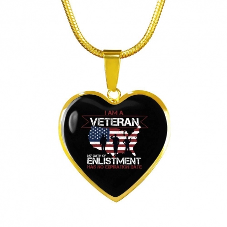 I Am A Veteran Gold Heart Pendant with Snake Chain