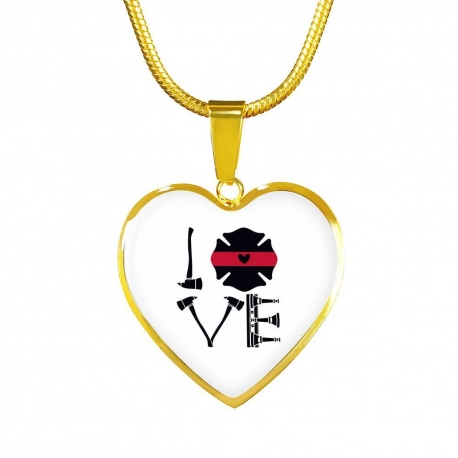 LOVE- Thin Red Line Of Courage Gold Heart Pendant with Snake Chain