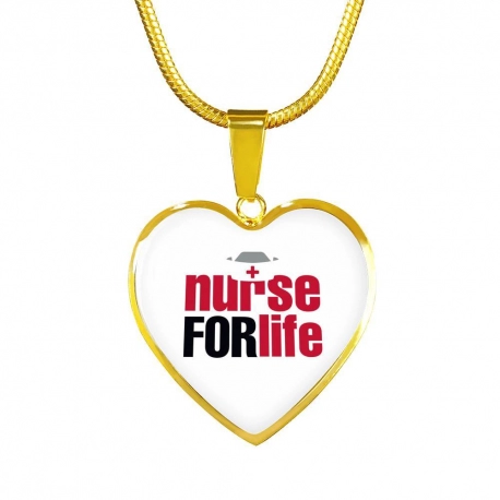 Nurse For Life Gold Heart Pendant with Snake Chain