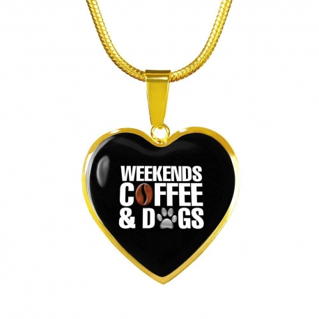 Weekends Coffee And Dogs Gold Heart Pendant with Snake Chain