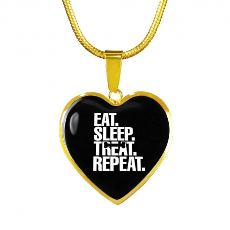 Eat Sleep Treat Repeat Gold Heart Pendant with Snake Chain