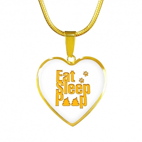Eat Sleep Poop Gold Heart Pendant with Snake Chain