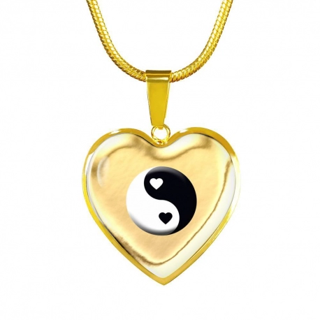 Hearts Yin Yang Gold Heart Pendant with Snake Chain