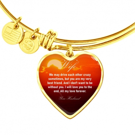 Wife all my love forever Gold Heart Pendant Bangle