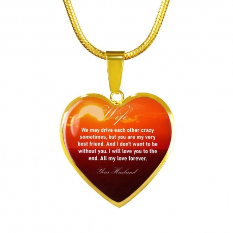 Wife all my love forever Gold Heart Pendant with Snake Chain
