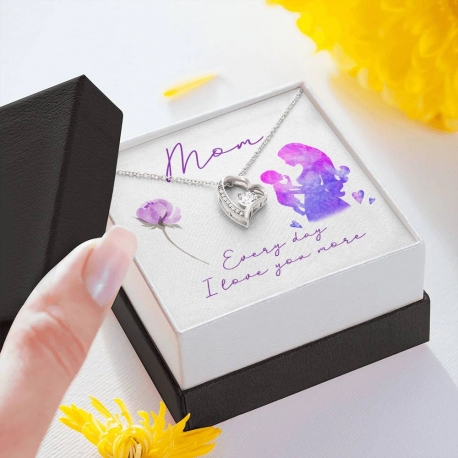Mom, Everyday I Love You Forever Love Heart Necklace
