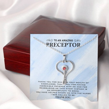 Preceptor Nurse Stethoscope Necklace Embellished with Red Crystal