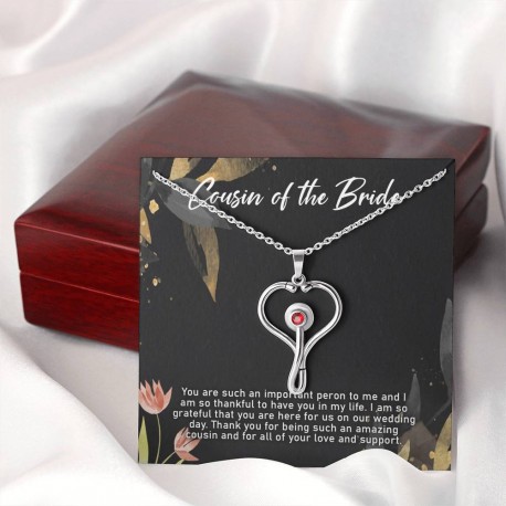 Cousin Of The Bride Stethoscope Necklace Embellished with Red Crystal