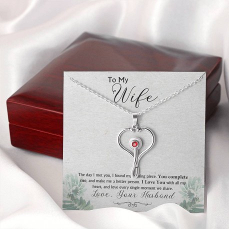 To My Wife - Stethoscope Stethoscope Necklace Embellished with Red Crystal