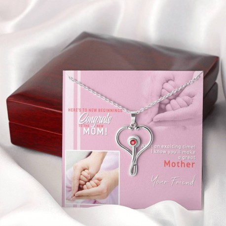 Congrats To The New Mom Stethoscope Necklace Embellished with Red Crystal