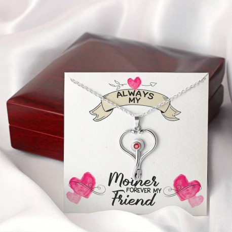 Always My Mother Forever My Friend Stethoscope Necklace Embellished with Red Crystal