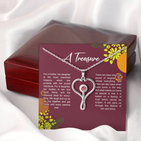 A Treasure, A Daughter Stethoscope Necklace Embellished with Red Crystal